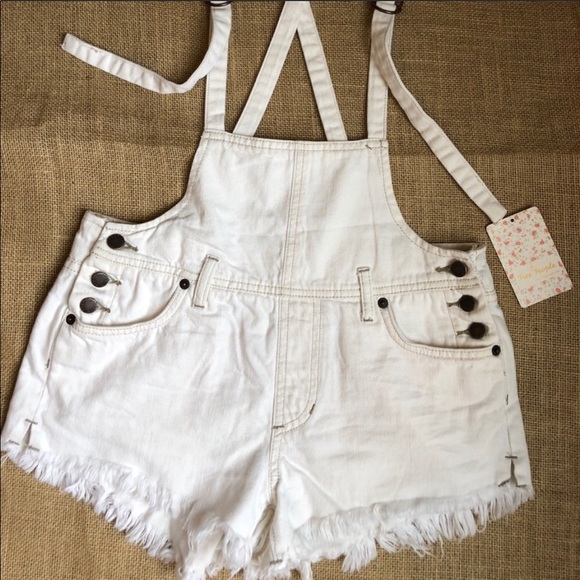 Free People Strappy Overall Shorts White Denim - Picture 4 of 6
